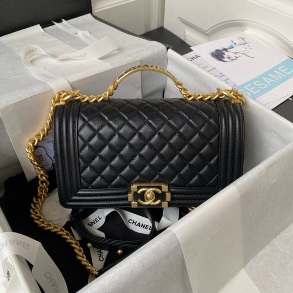 Boy Chanel Flap Bag with Handle in Lambskin